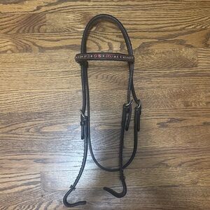 Dark Oil Leather Horse Bridle with Red Bling Accents